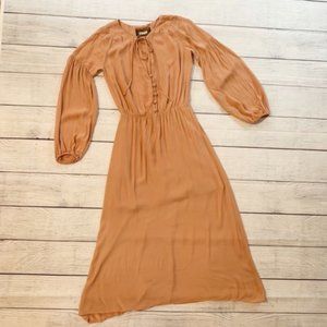 Reformation Boho Peach Bell Long Sleeve Midi Dress with Front Tie size 0